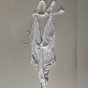 Zara White Halter Bodysuit with Tie Neck